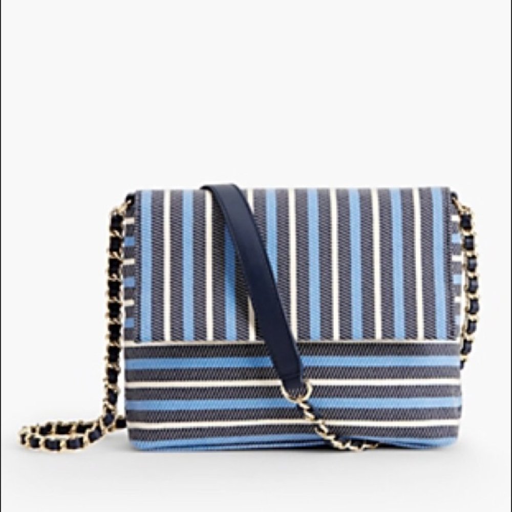 Talbots Envelope Blue Awning Stripe Chain Crossbody Bag